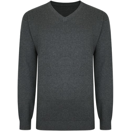 Bigdude Plain V Neck Knitted Jumper Charcoal